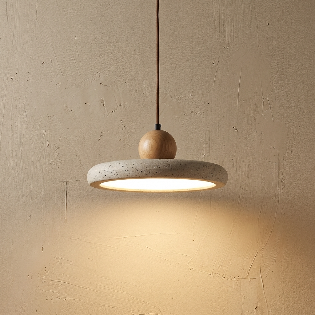 Natural Travertine Stone Slim Disc Pendant Light