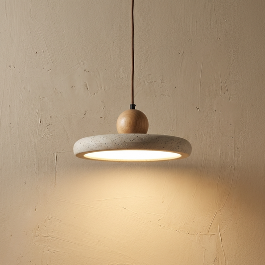 Natural Travertine Stone Slim Disc Pendant Light