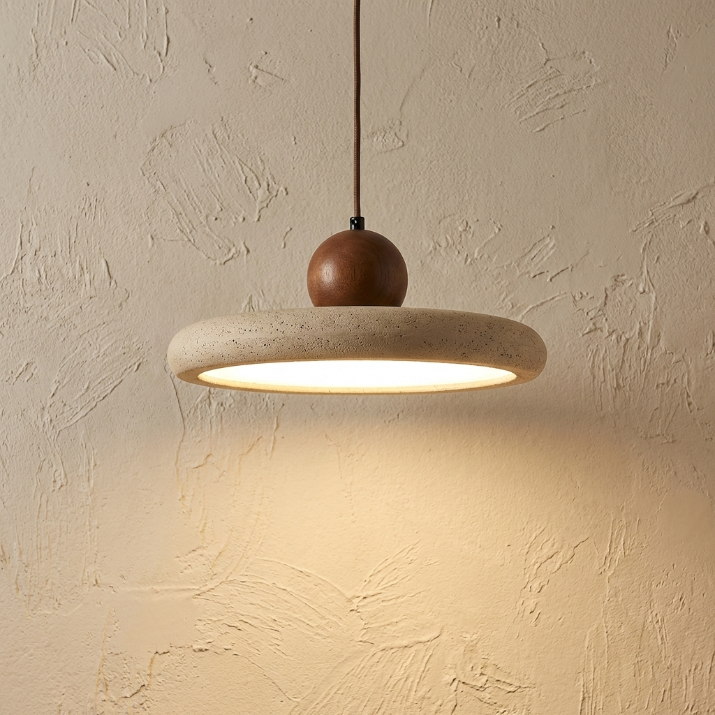 Natural Travertine Stone Slim Disc Pendant Light