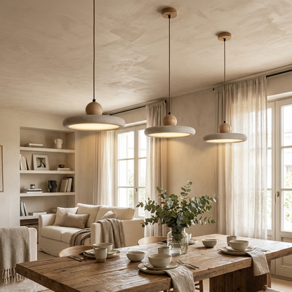 Natural Travertine Stone Slim Disc Pendant Light