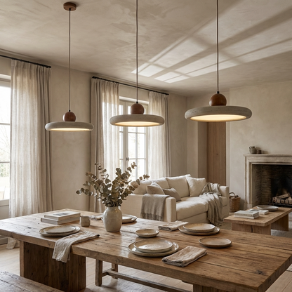 Natural Travertine Stone Slim Disc Pendant Light