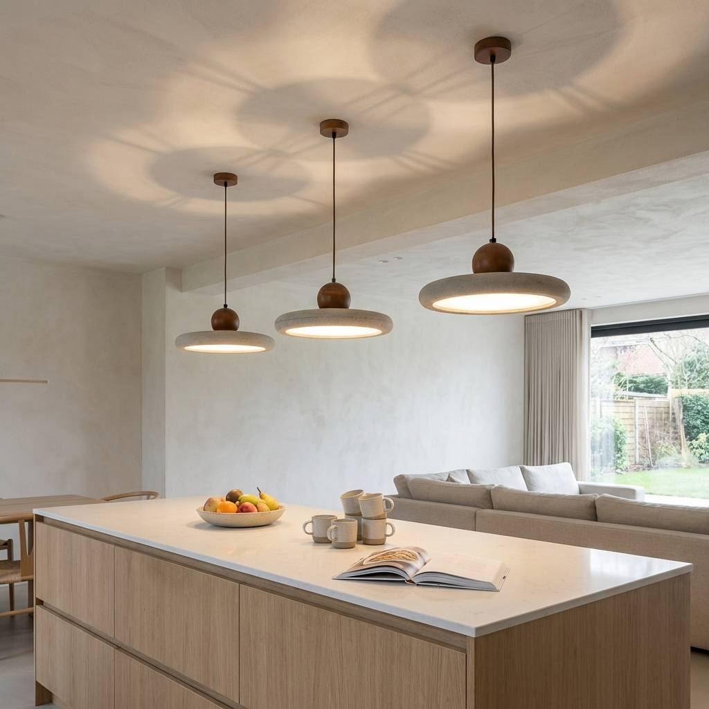 Natural Travertine Stone Slim Disc Pendant Light