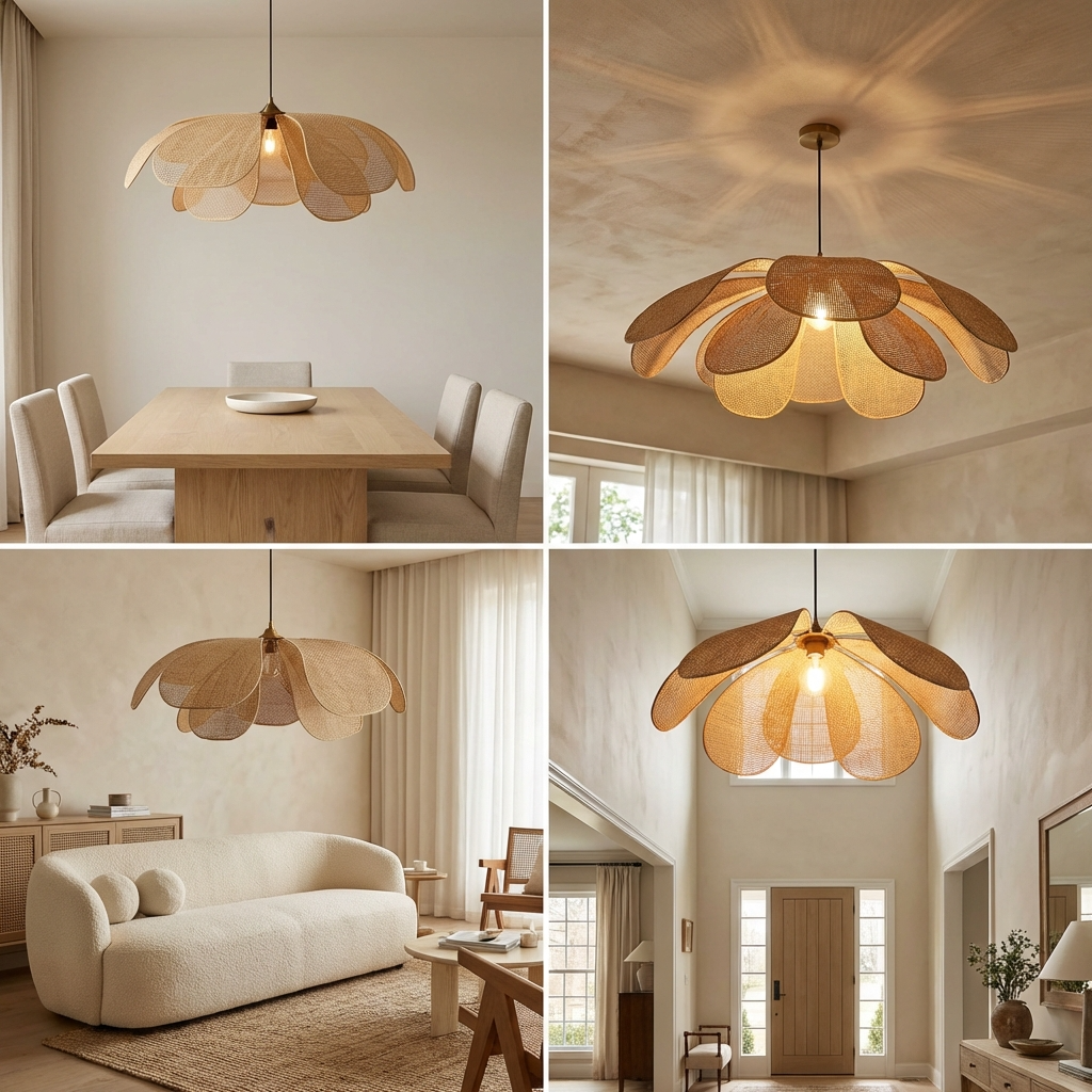 Rattan Woven Petal Pendant Lamp