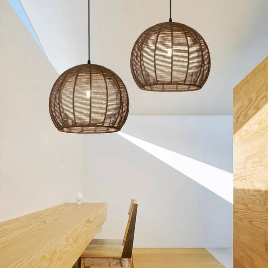 Japanese Wabi Sabi Circular Hemp Rope Ceiling Light