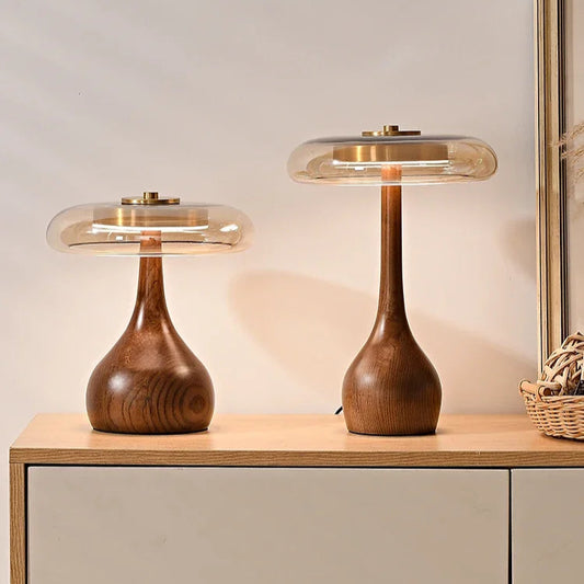 French Mushroom Wooden Table Lamp