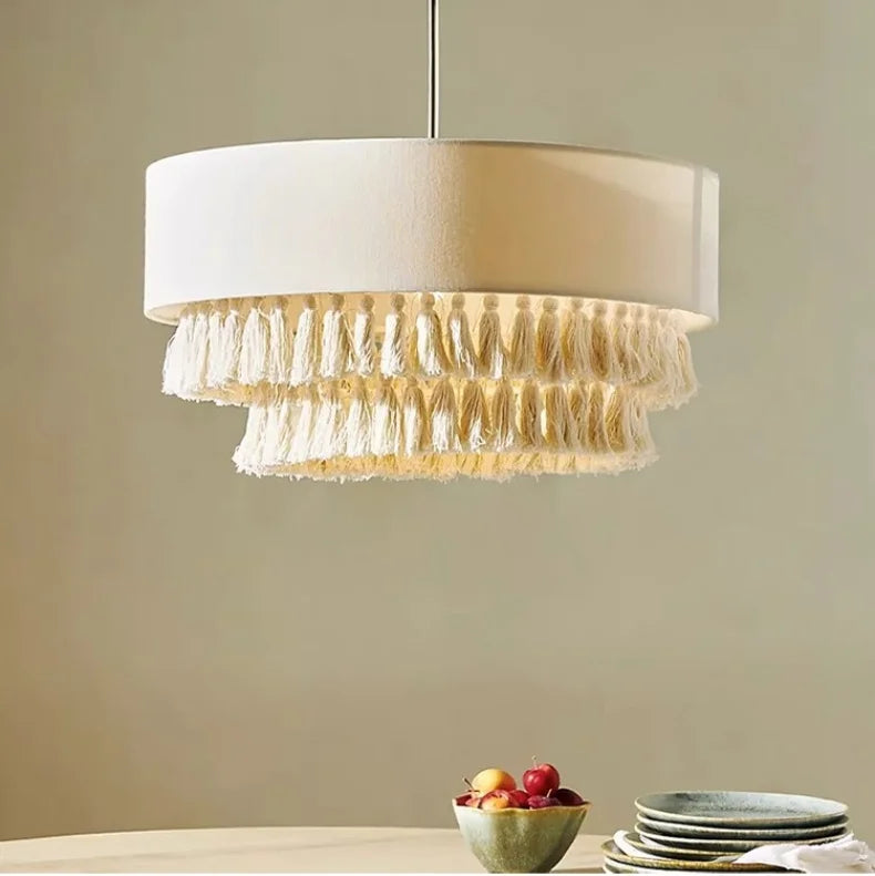 Japanese Wabi Sabi Fabric Beige Chandelier