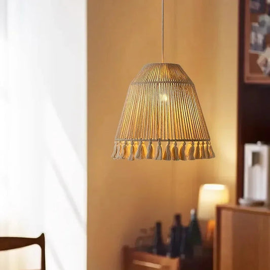 Japanese Wabi Sabi White Rattan Hemp Ceiling Light