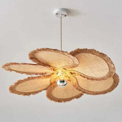 Japanese Wabi Sabi Flat Rattan Flower Pendant Light