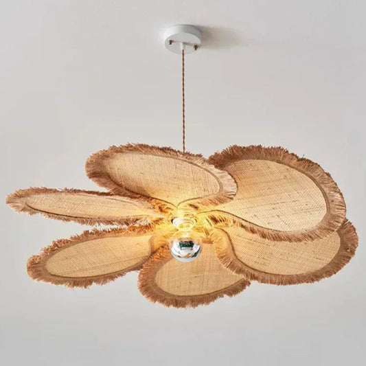 Japanese Wabi Sabi Flat Rattan Flower Pendant Light