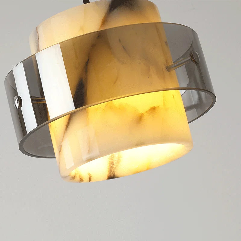 Natural Marble Flush Cylinder Pendant Light