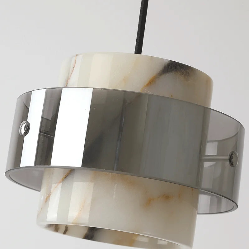 Natural Marble Flush Cylinder Pendant Light