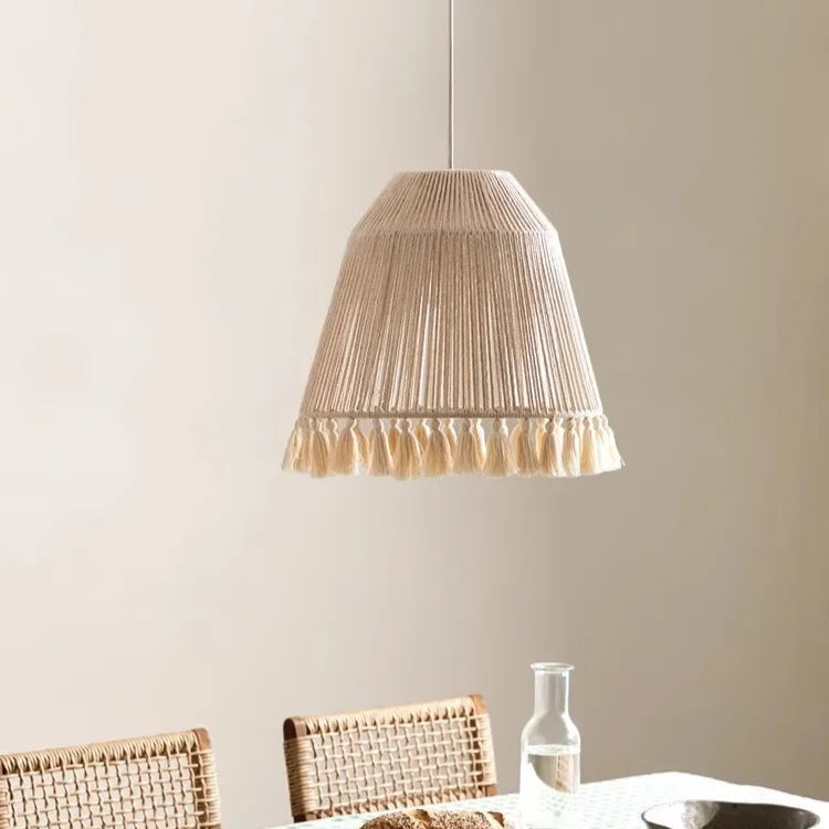 Japanese Wabi Sabi White Rattan Hemp Ceiling Light