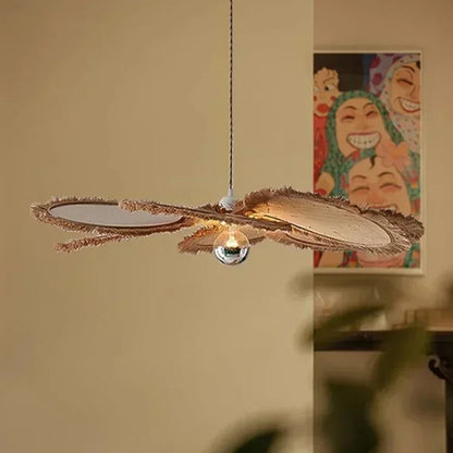 Japanese Wabi Sabi Flat Rattan Flower Pendant Light