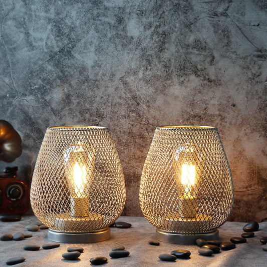 Set Of 2 Metal Cage Vintage Table Lamp