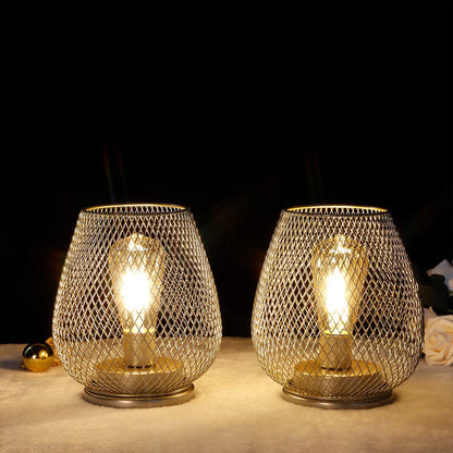 Set Of 2 Metal Cage Vintage Table Lamp