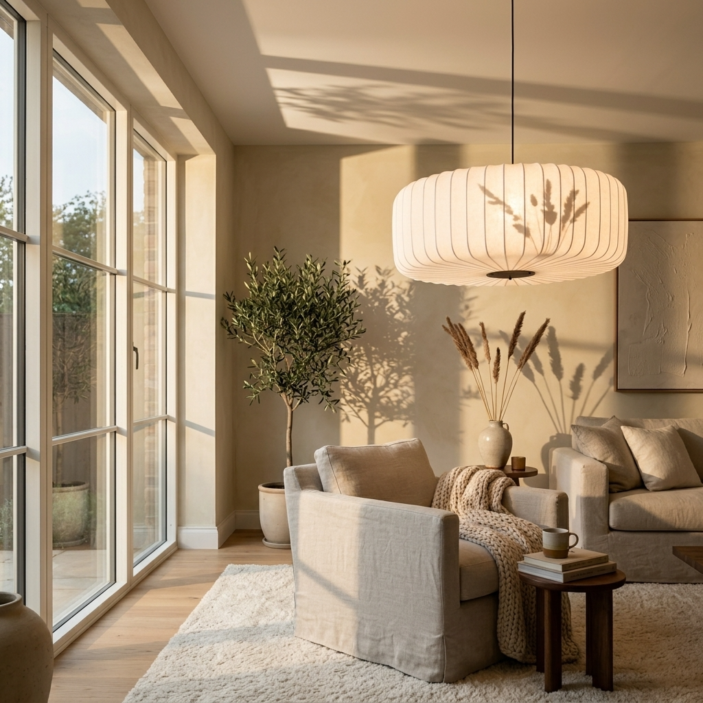Traditional Wabi Sabi Silk Japanese Pendant Light