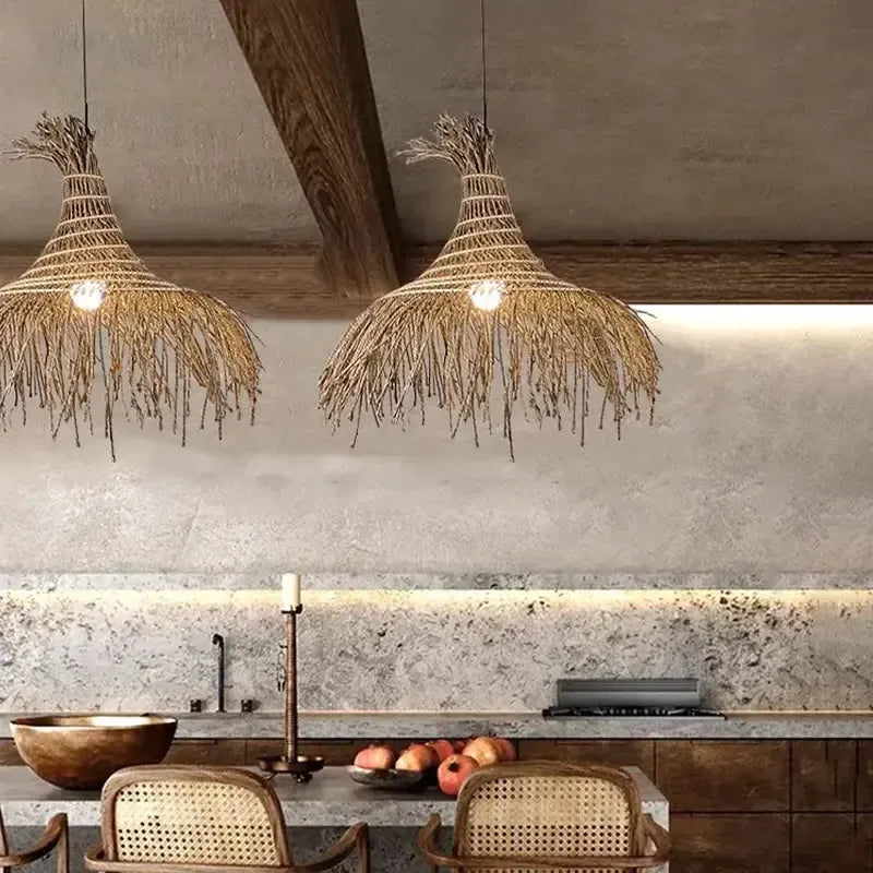 Wabi Sabi Rattan Straw Hat Pendant Light