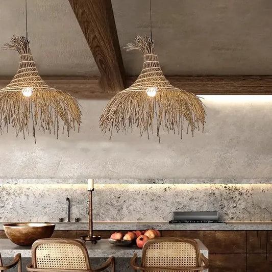 Wabi Sabi Rattan Straw Hat Pendant Light
