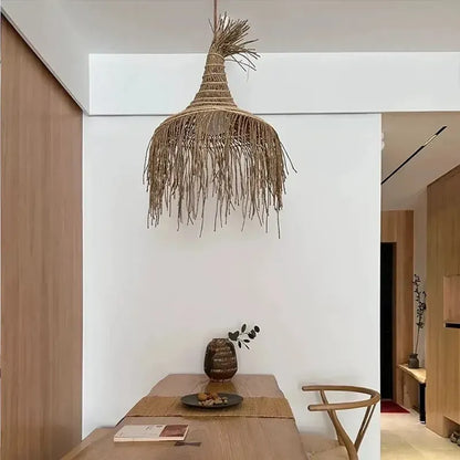 Wabi Sabi Rattan Straw Hat Pendant Light