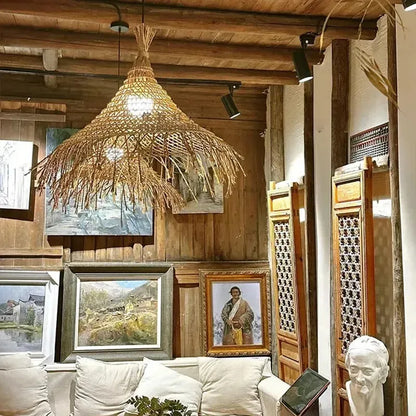 Wabi Sabi Rattan Straw Hat Pendant Light