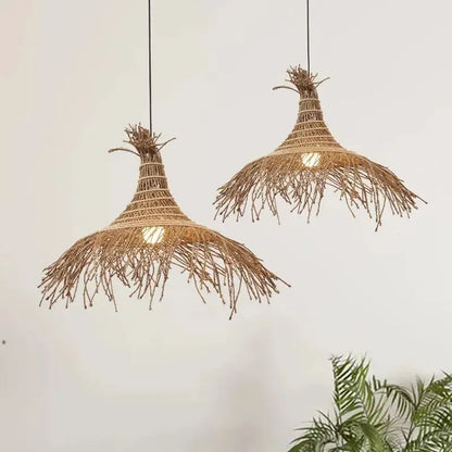 Wabi Sabi Rattan Straw Hat Pendant Light