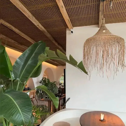 Wabi Sabi Rattan Straw Hat Pendant Light