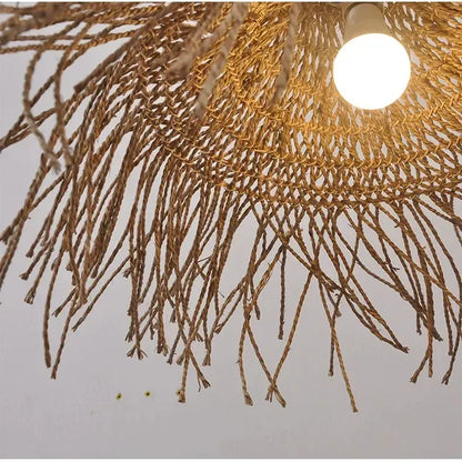 Wabi Sabi Rattan Straw Hat Pendant Light