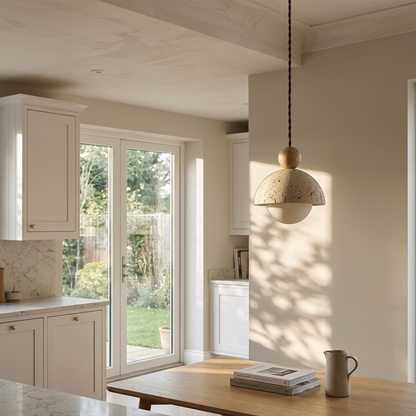 Yellow Travertine Wabi Sabi Stone Pendant Light