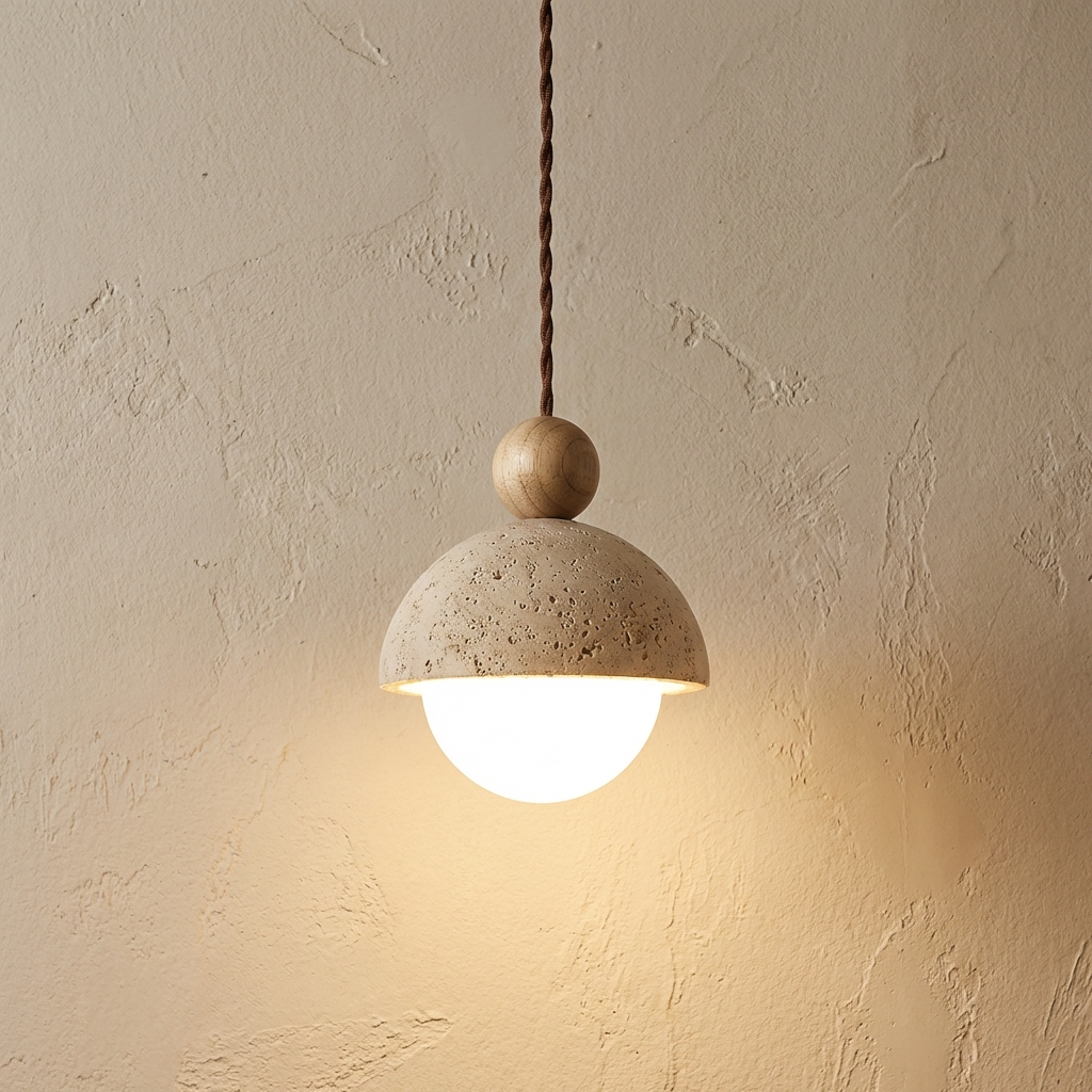 Yellow Travertine Wabi Sabi Stone Pendant Light