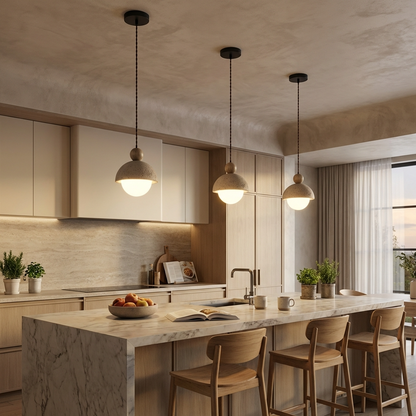Yellow Travertine Wabi Sabi Stone Pendant Light