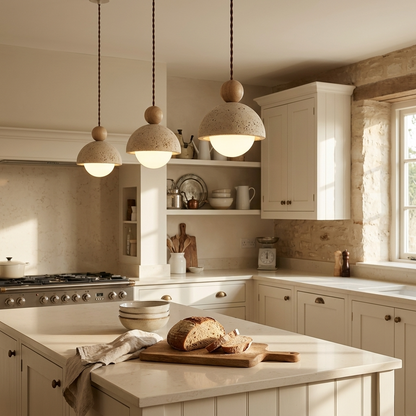 Yellow Travertine Wabi Sabi Stone Pendant Light