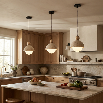 Yellow Travertine Wabi Sabi Stone Pendant Light