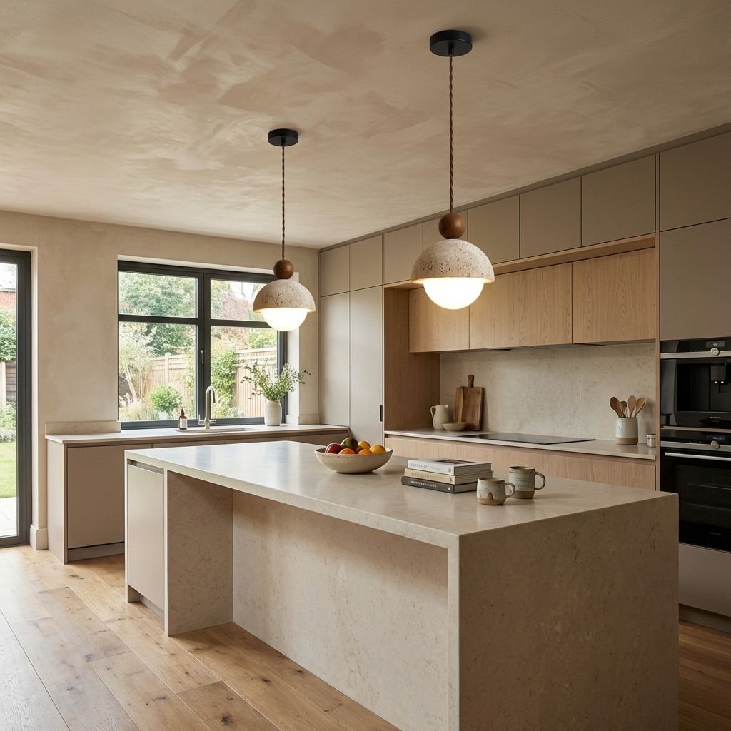 Yellow Travertine Wabi Sabi Stone Pendant Light