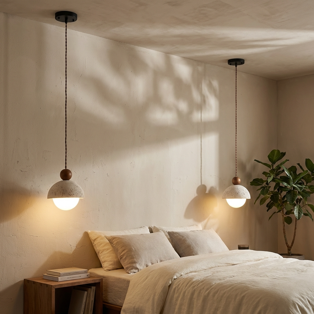 Yellow Travertine Wabi Sabi Stone Pendant Light