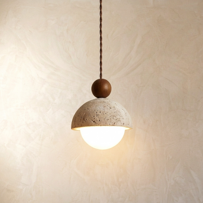 Yellow Travertine Wabi Sabi Stone Pendant Light