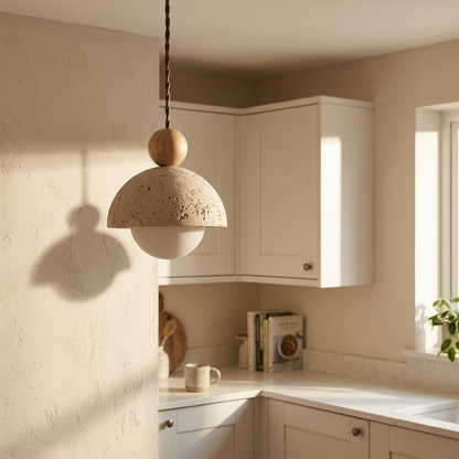Yellow Travertine Wabi Sabi Stone Pendant Light