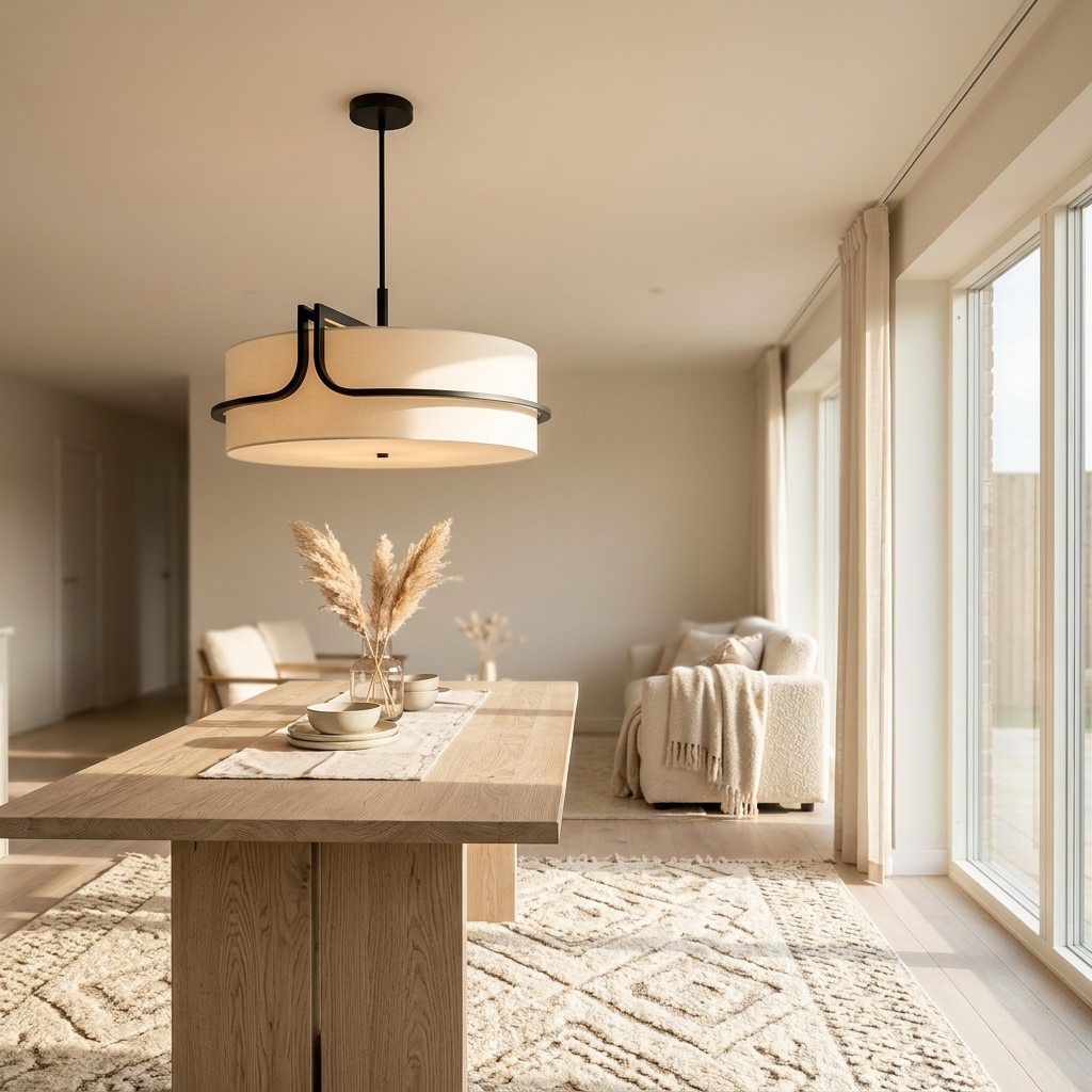 Japanese Wabi Sabi White Circular Fabric Pendant Light