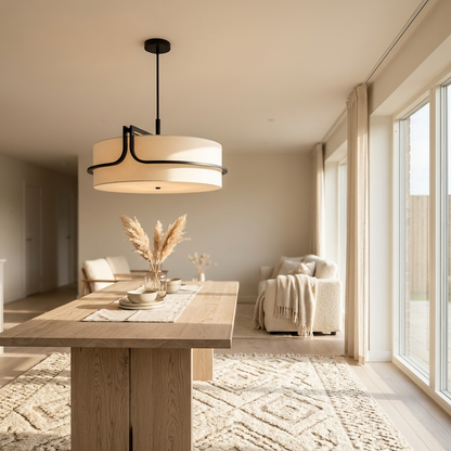 Japanese Wabi Sabi White Circular Fabric Pendant Light
